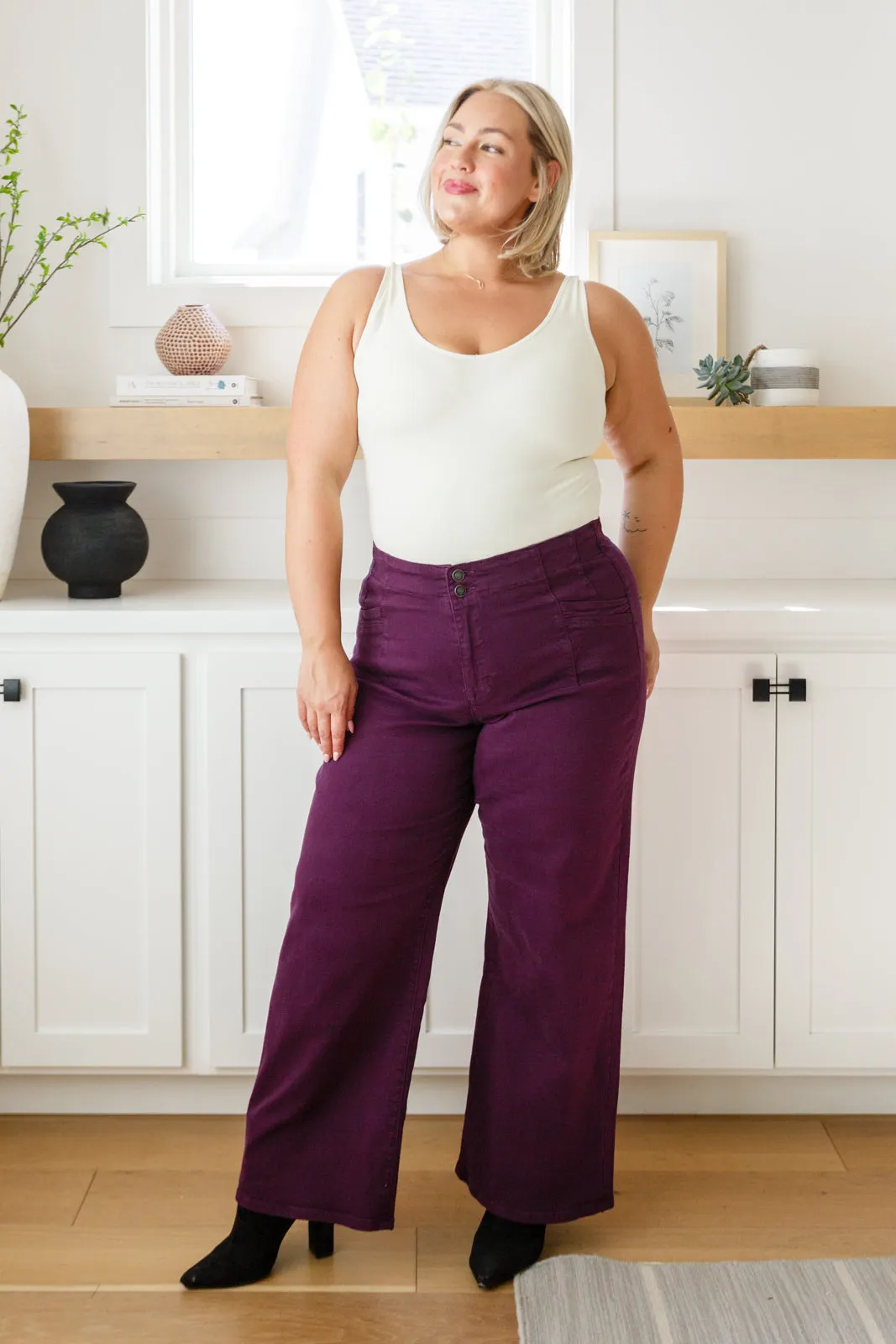 Petunia High Rise Wide Leg Jeans in Plum