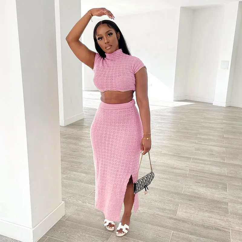 Pink & Trendy Knitted Skirt Set