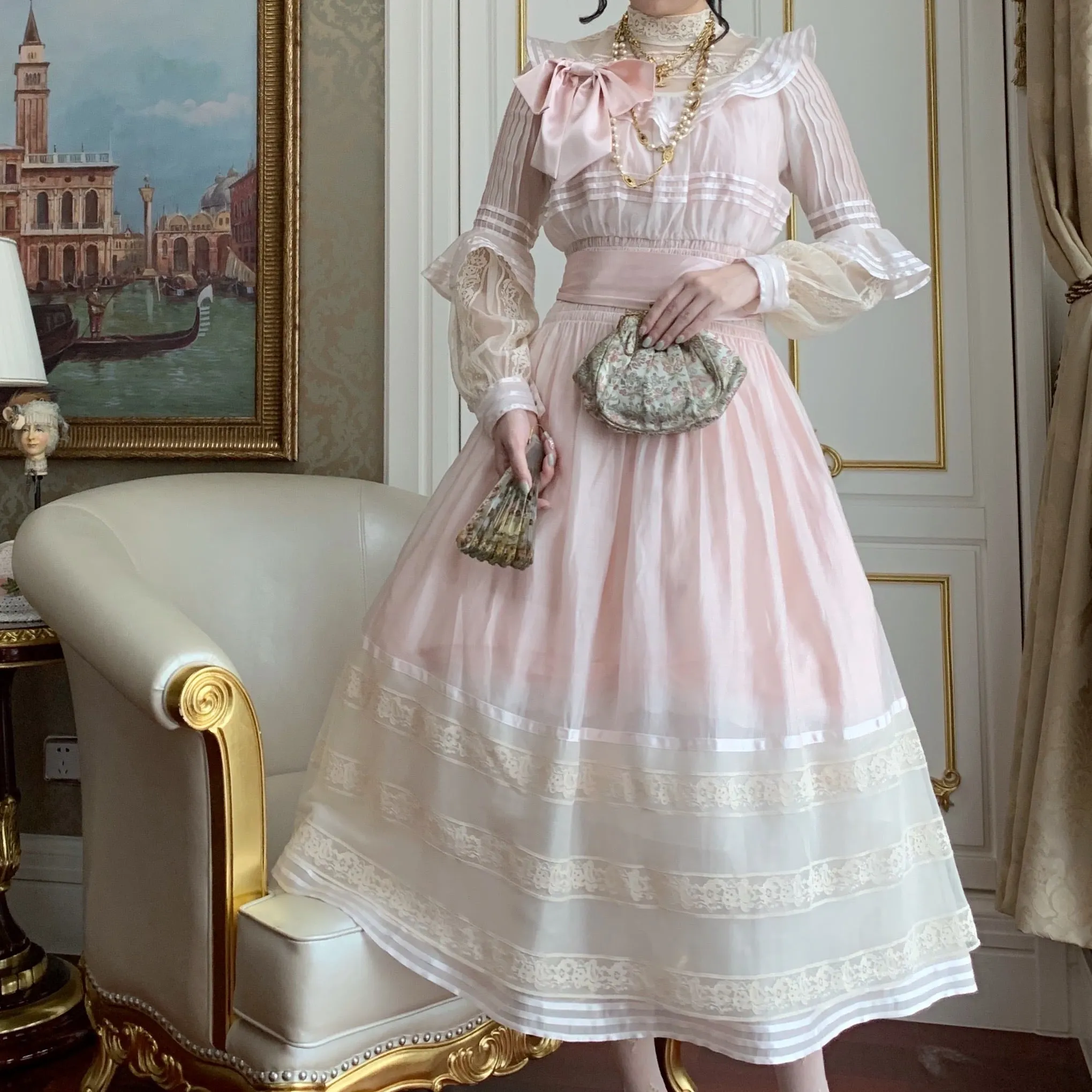 [Premium Selected] My Golden Days Vintage Antique Edwardian Soft Pink Dress Set