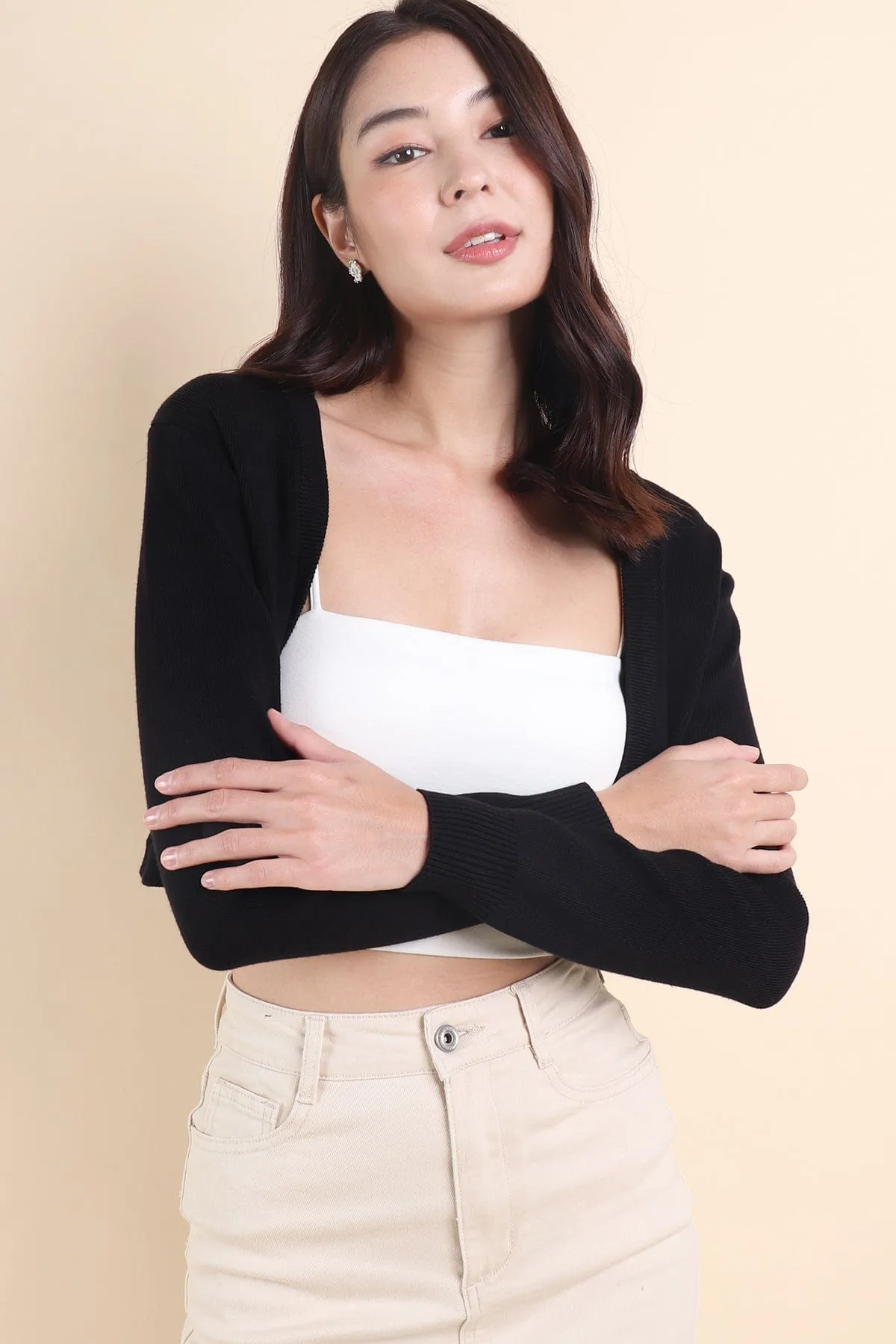 RESTOCKED** SIDNEY CROPPED CARDIGAN IN BLACK