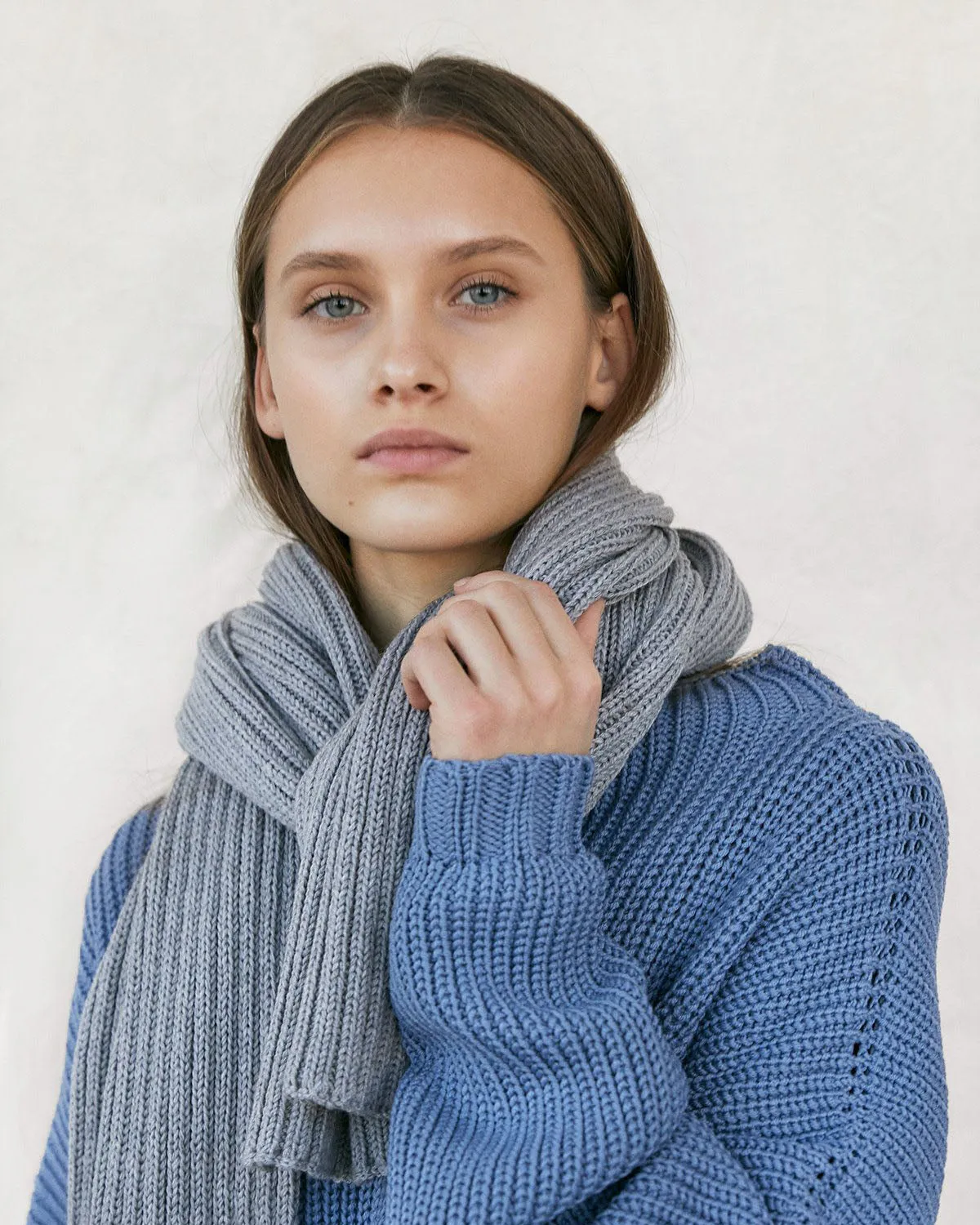 Rib Merino Wool Scarf Grey