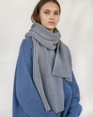 Rib Merino Wool Scarf Grey