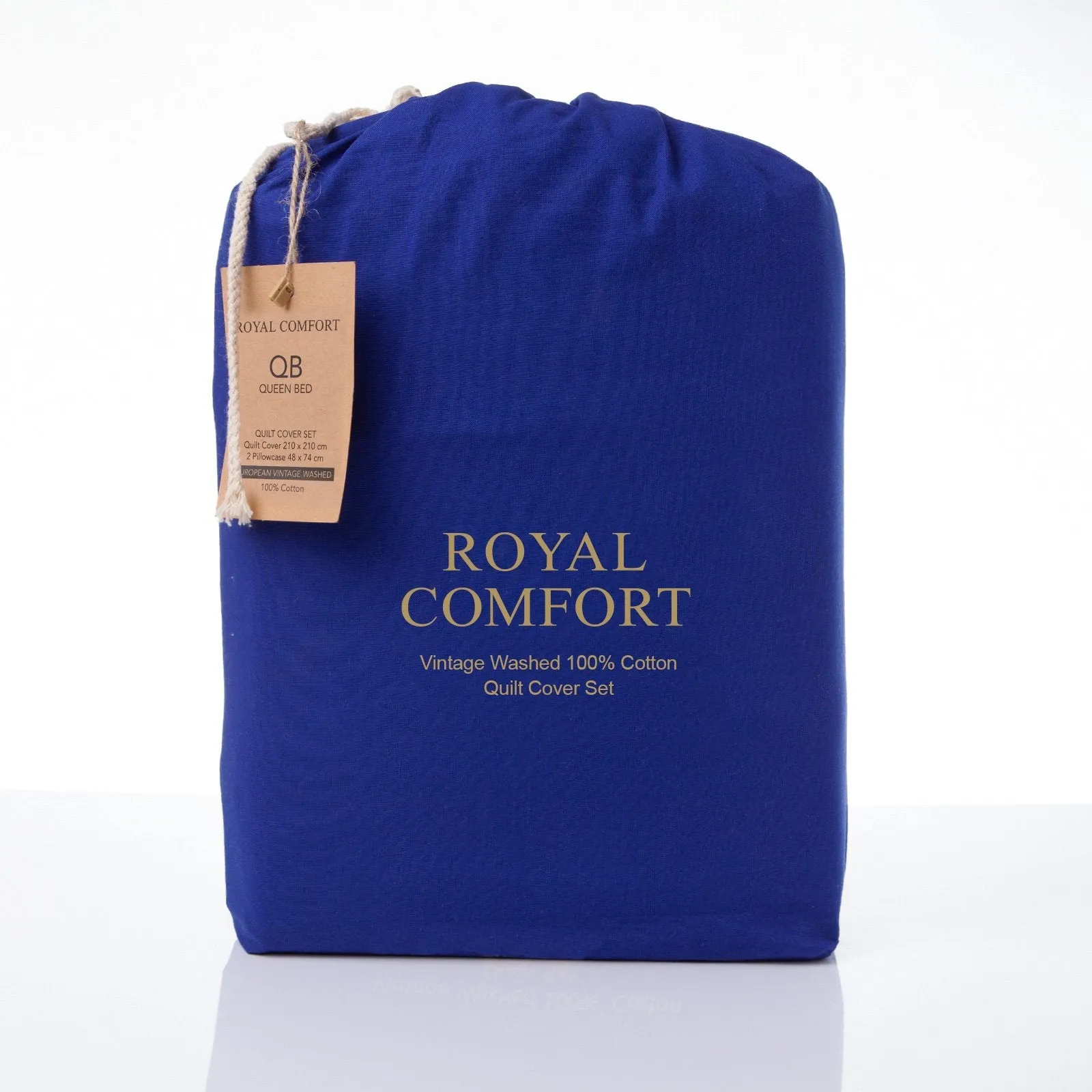 Royal Comfort Vintage Washed 100% Cotton Quilt Cover Set Bedding Ultra Soft Double Royal Blue