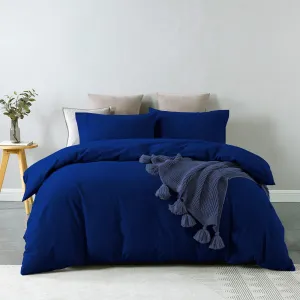 Royal Comfort Vintage Washed 100% Cotton Quilt Cover Set Bedding Ultra Soft Double Royal Blue