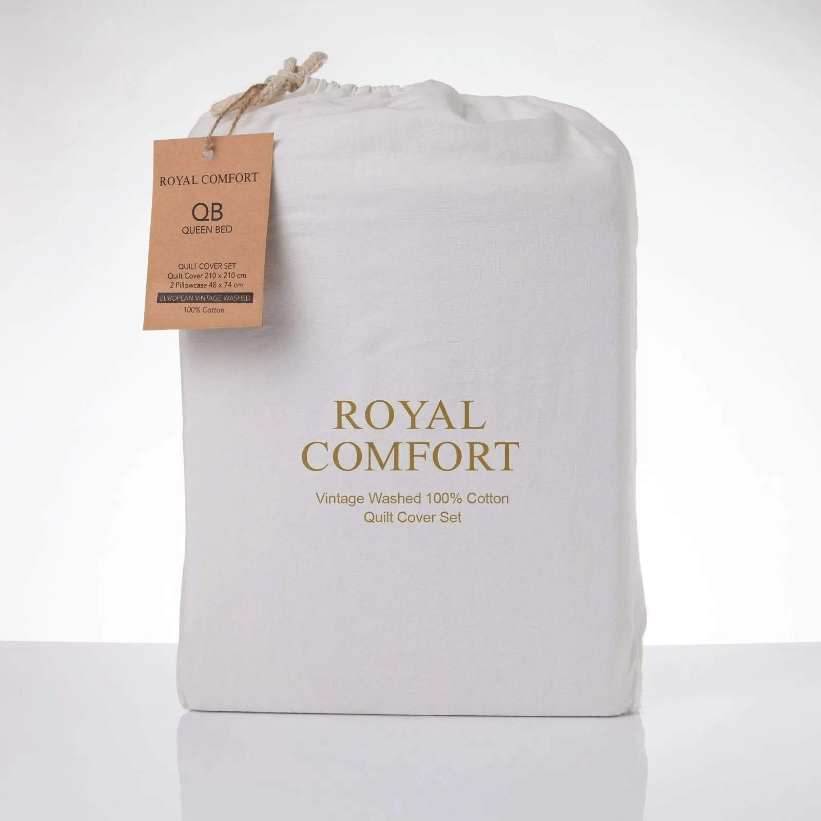 Royal Comfort Vintage Washed 100% Cotton Quilt Cover Set Bedding Ultra Soft Queen White