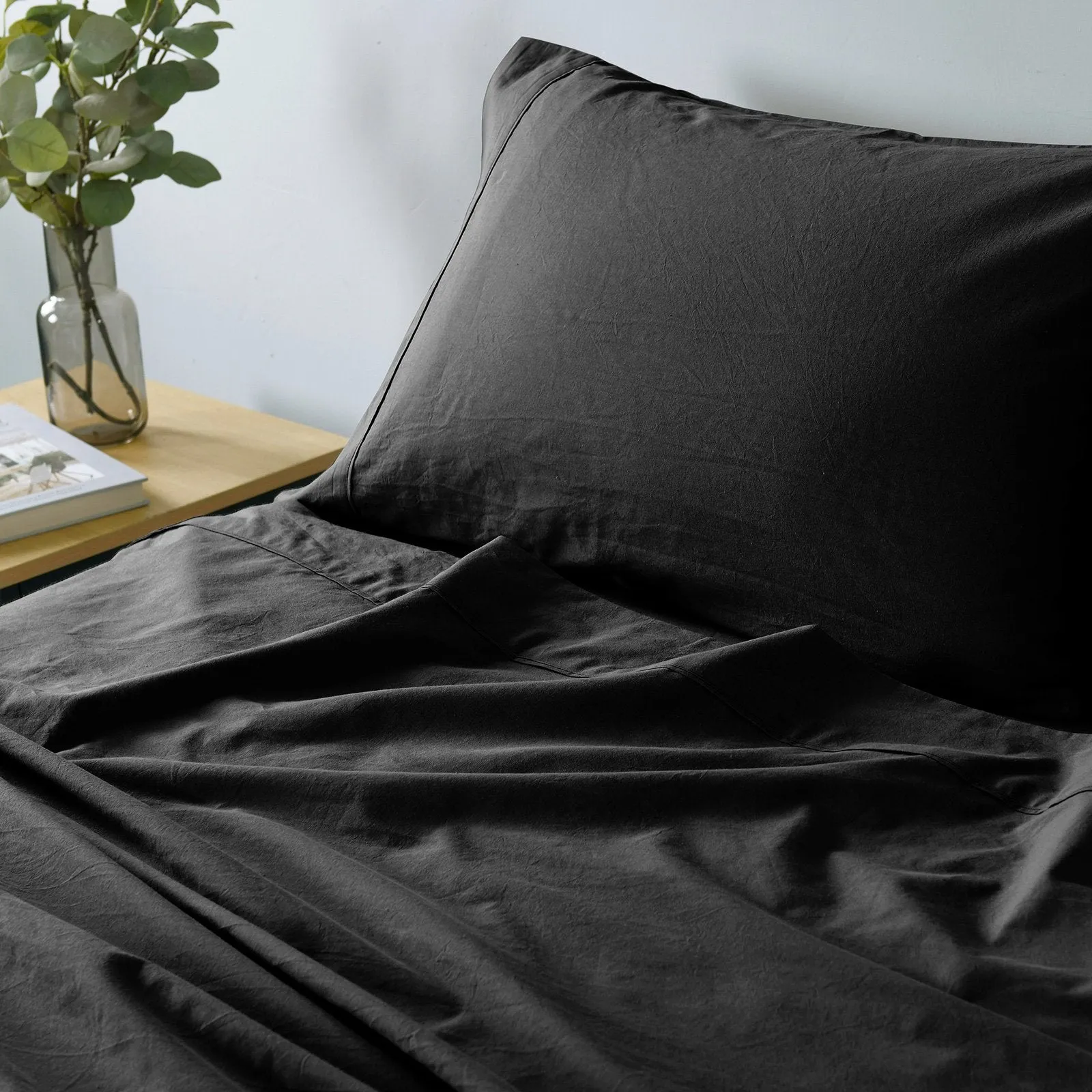 Royal Comfort Vintage Washed 100% Cotton Sheet Set Fitted Flat Sheet Pillowcases King Charcoal