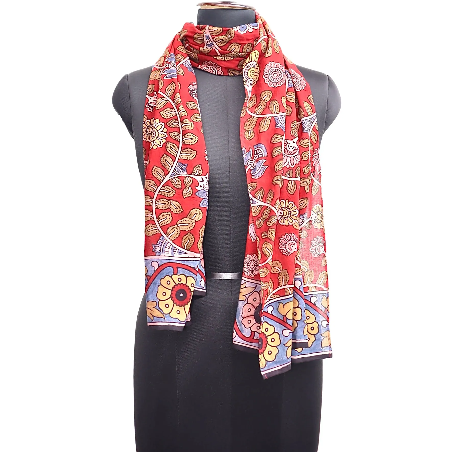 Ruby Garden - Limited Edition Hand Painted Cotton Scarf(HS0027)