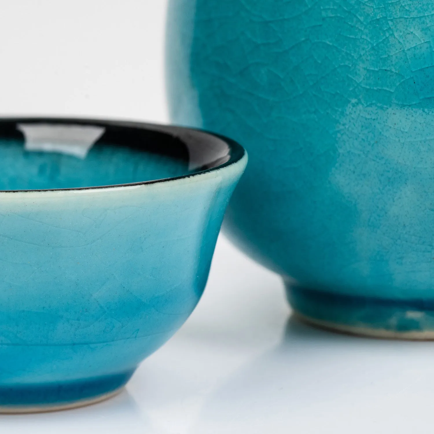 Sea Blue Crackleglaze Japanese Sake Set