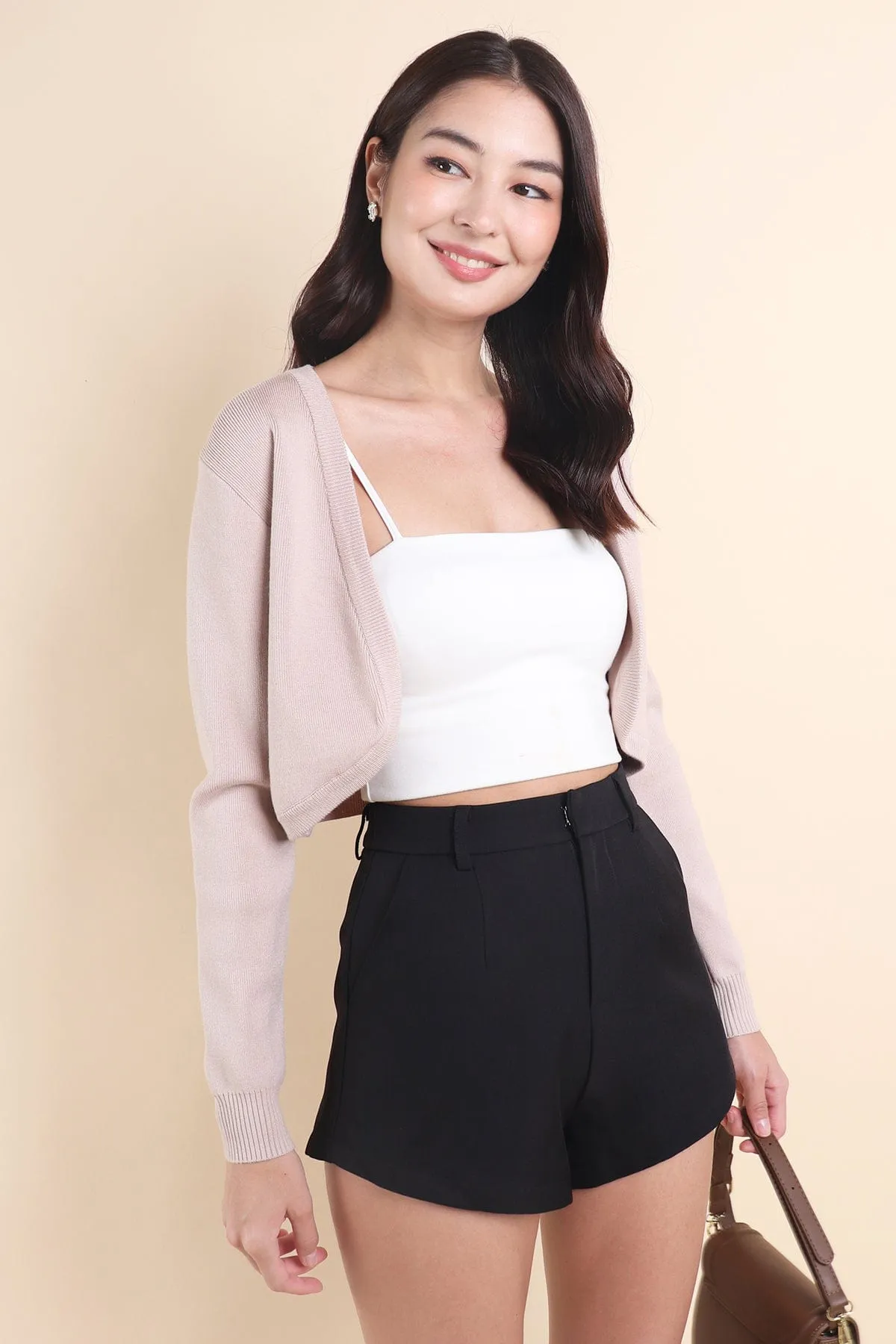 SIDNEY CROPPED CARDIGAN IN BEIGE