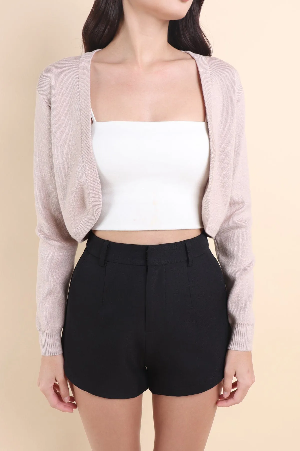 SIDNEY CROPPED CARDIGAN IN BEIGE