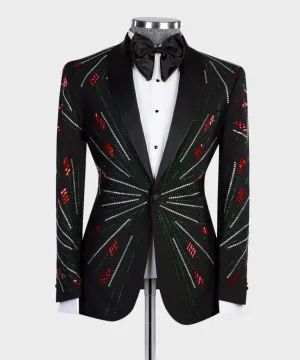 Silver/Red Stoned Premium Black Tuxedo