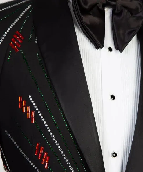 Silver/Red Stoned Premium Black Tuxedo