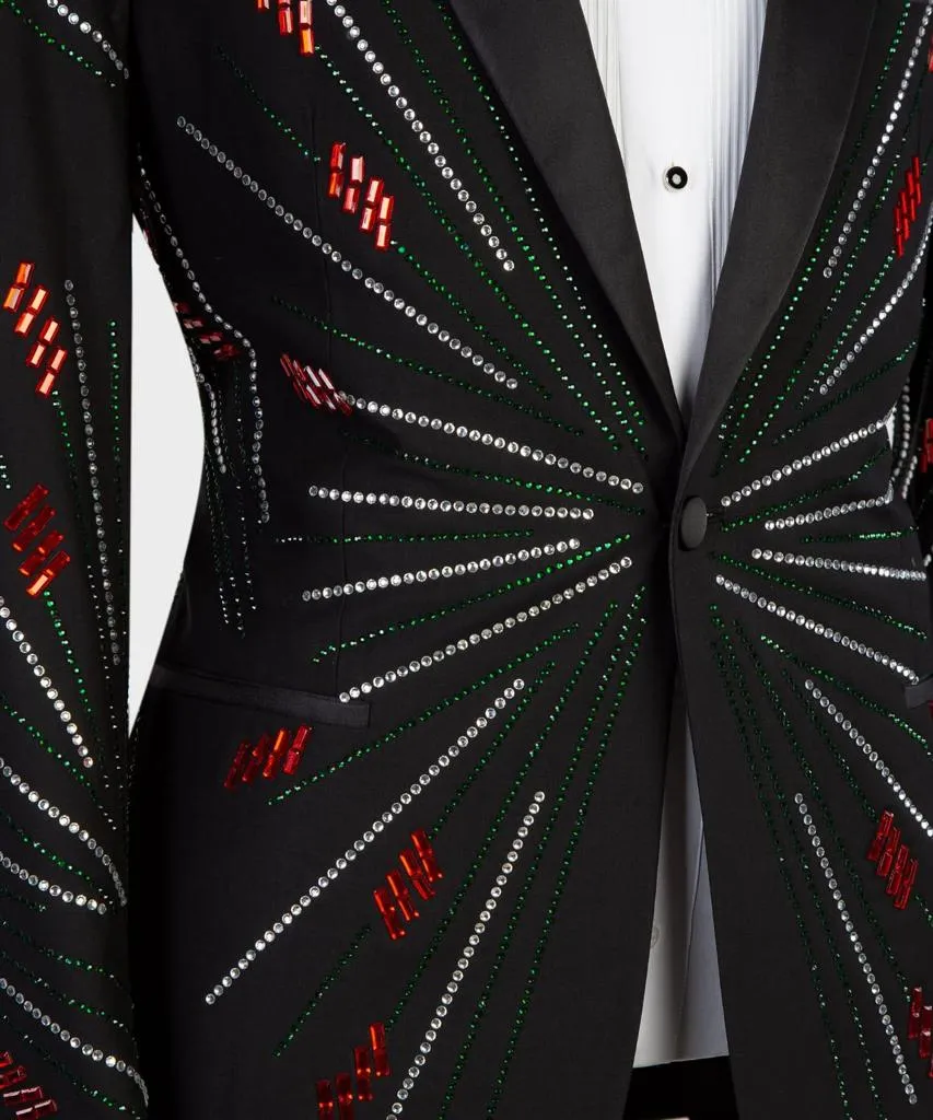 Silver/Red Stoned Premium Black Tuxedo