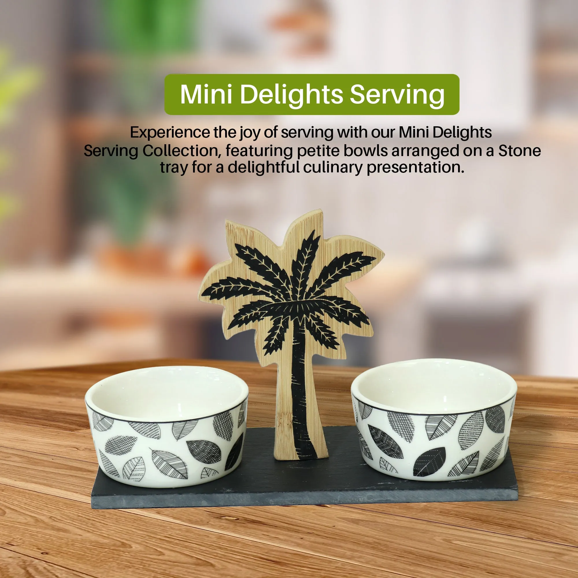 Stylish Palm Serving Set: 3PC Elegant Tray with Porcelain Bowls | Cotton Home UAE