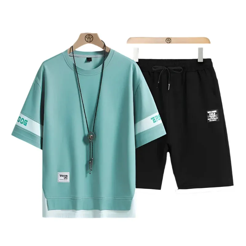 Summer Fashion Trend Short-Sleeved Men's Casual Breathable Two-Piece Set