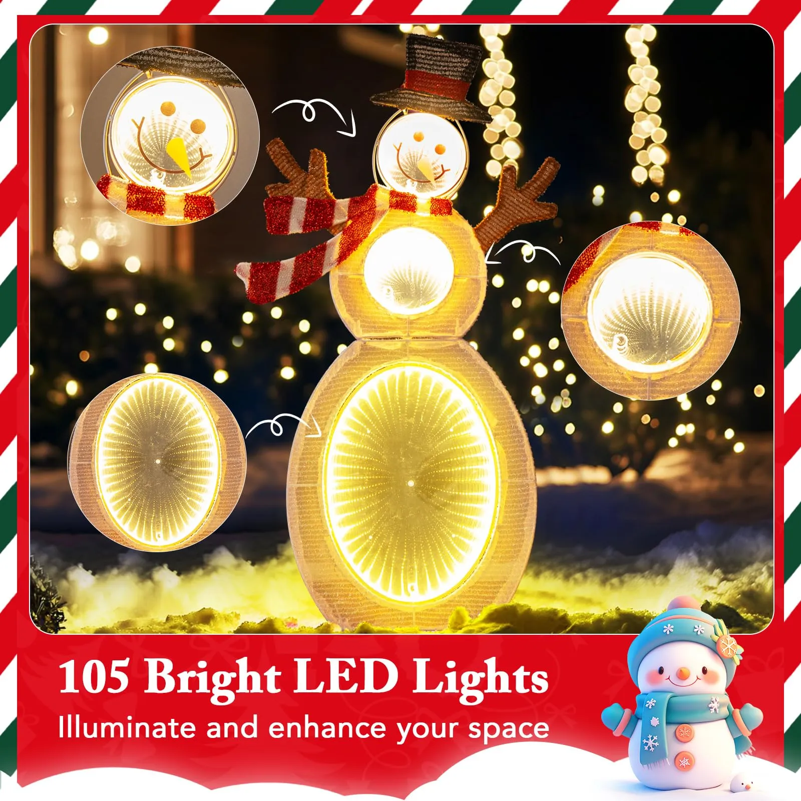 Tangkula Christmas Lighted Snowman, Indoor/Outdoor Christmas Decoration with 105 Built-in LED Lights