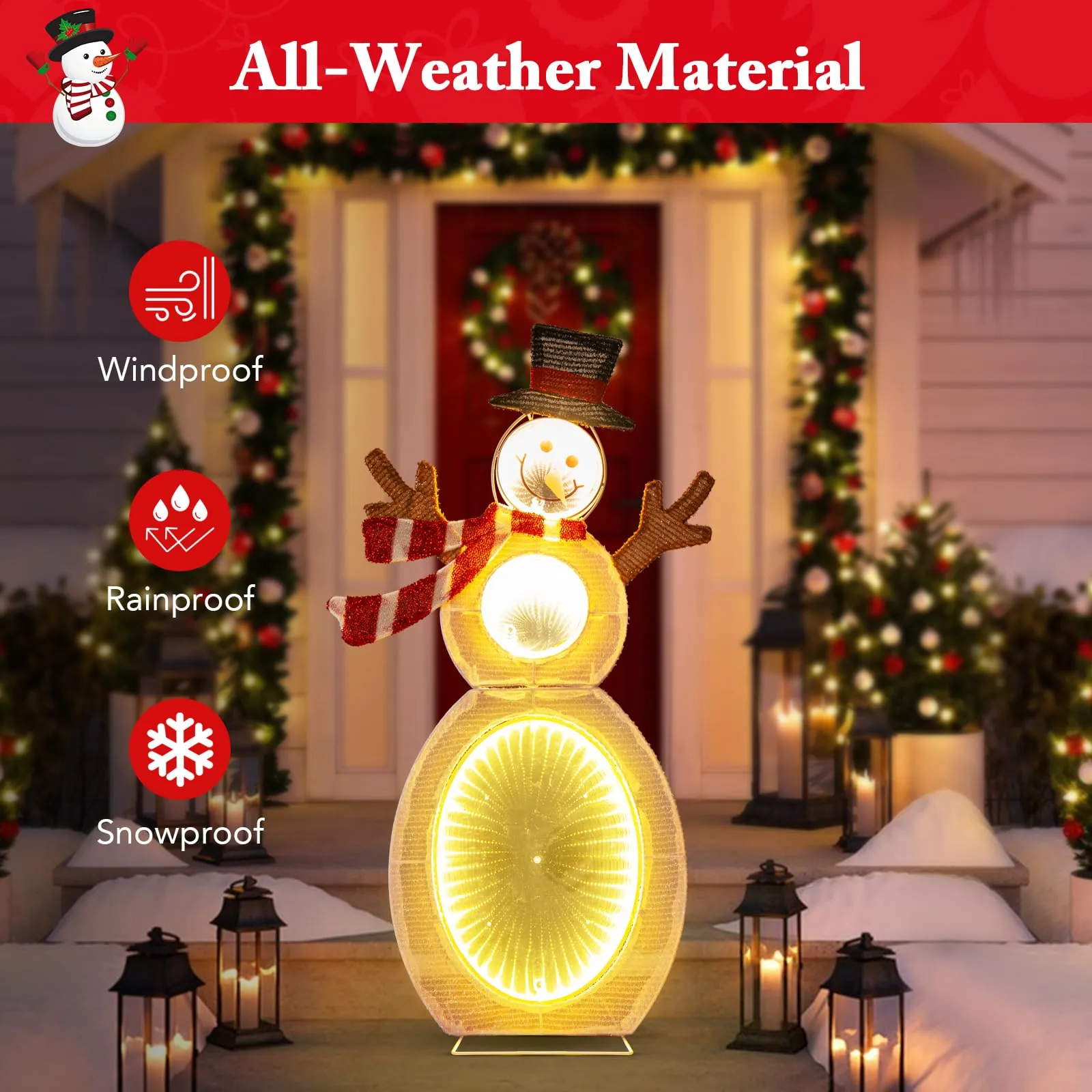 Tangkula Christmas Lighted Snowman, Indoor/Outdoor Christmas Decoration with 105 Built-in LED Lights