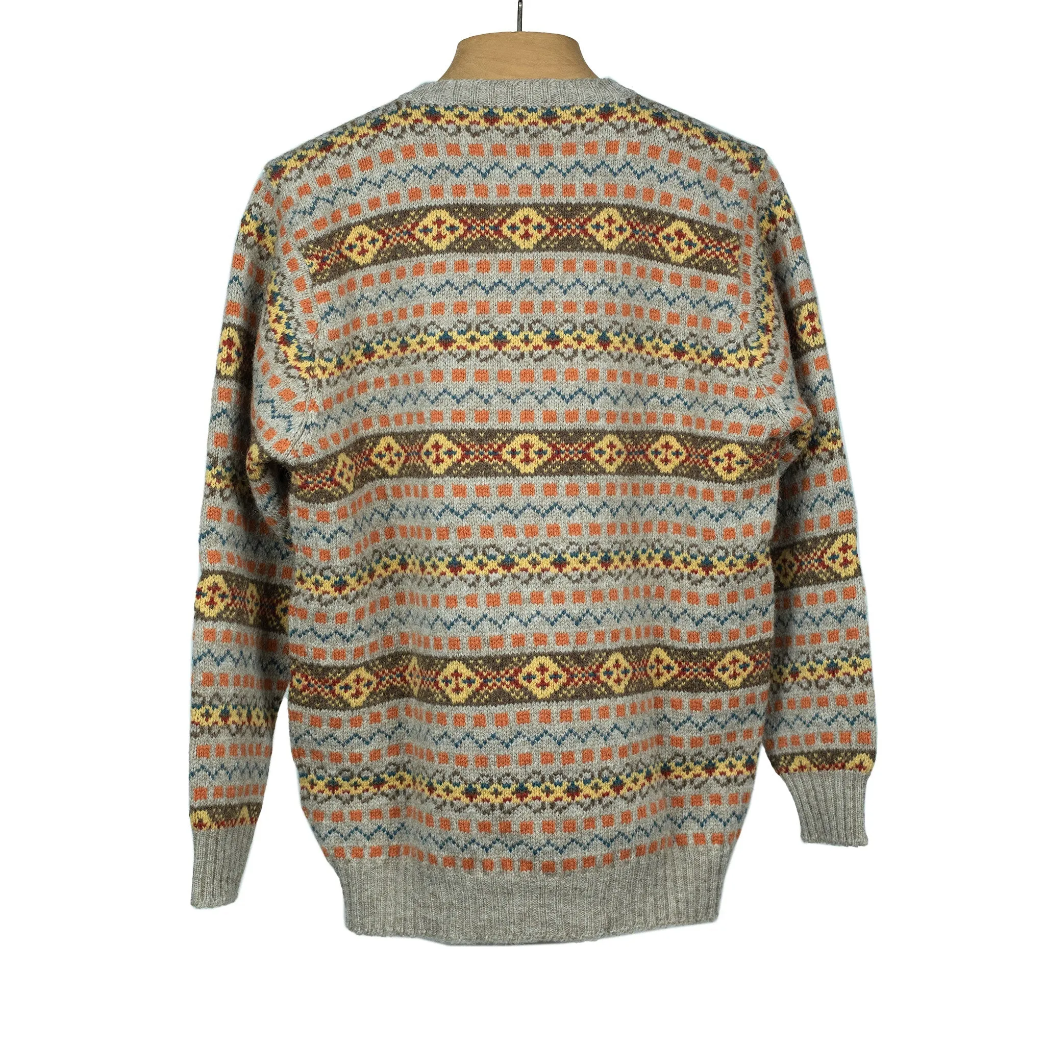 The Duke Fair Isle crewneck sweater, greige, orange, brown & blue (restock)