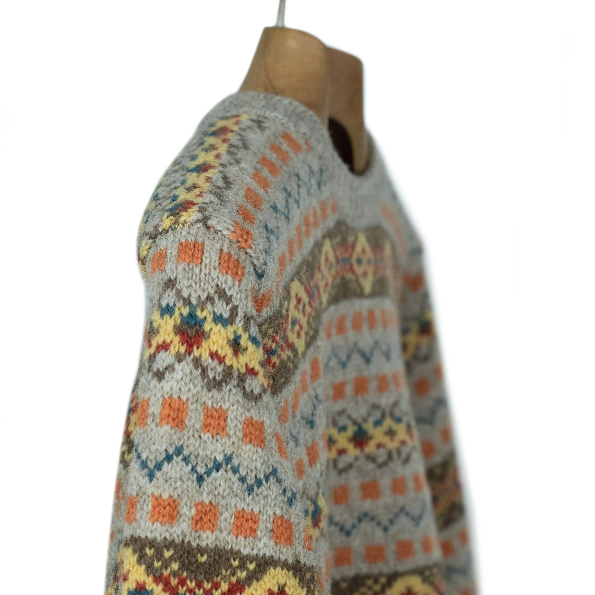 The Duke Fair Isle crewneck sweater, greige, orange, brown & blue (restock)