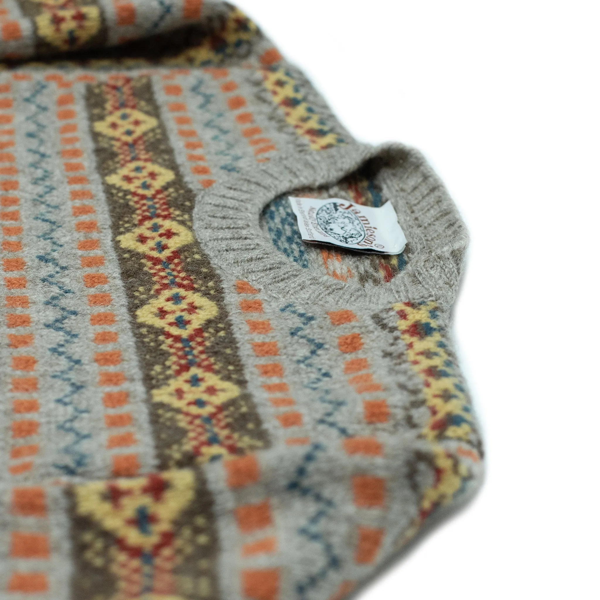 The Duke Fair Isle crewneck sweater, greige, orange, brown & blue (restock)