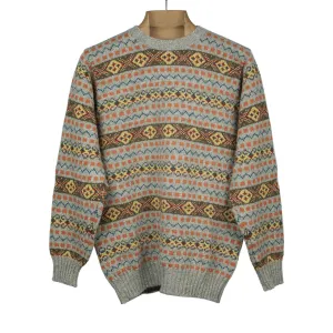 The Duke Fair Isle crewneck sweater, greige, orange, brown & blue (restock)