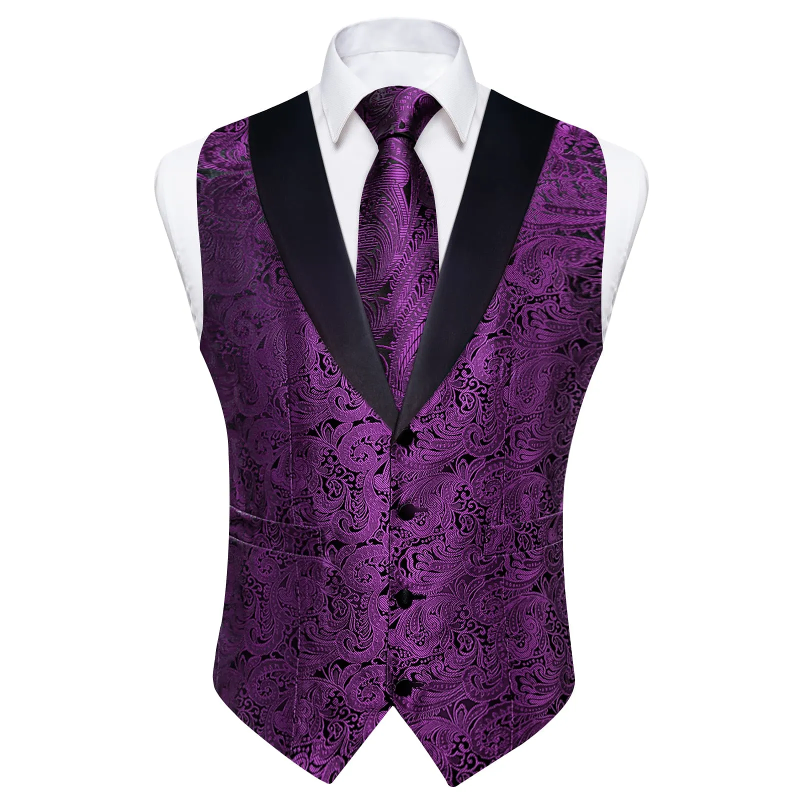 Ties2you Dress Vest Dark Purple Floral Shawl Collar Silk Mens Waistcoat Tie Set