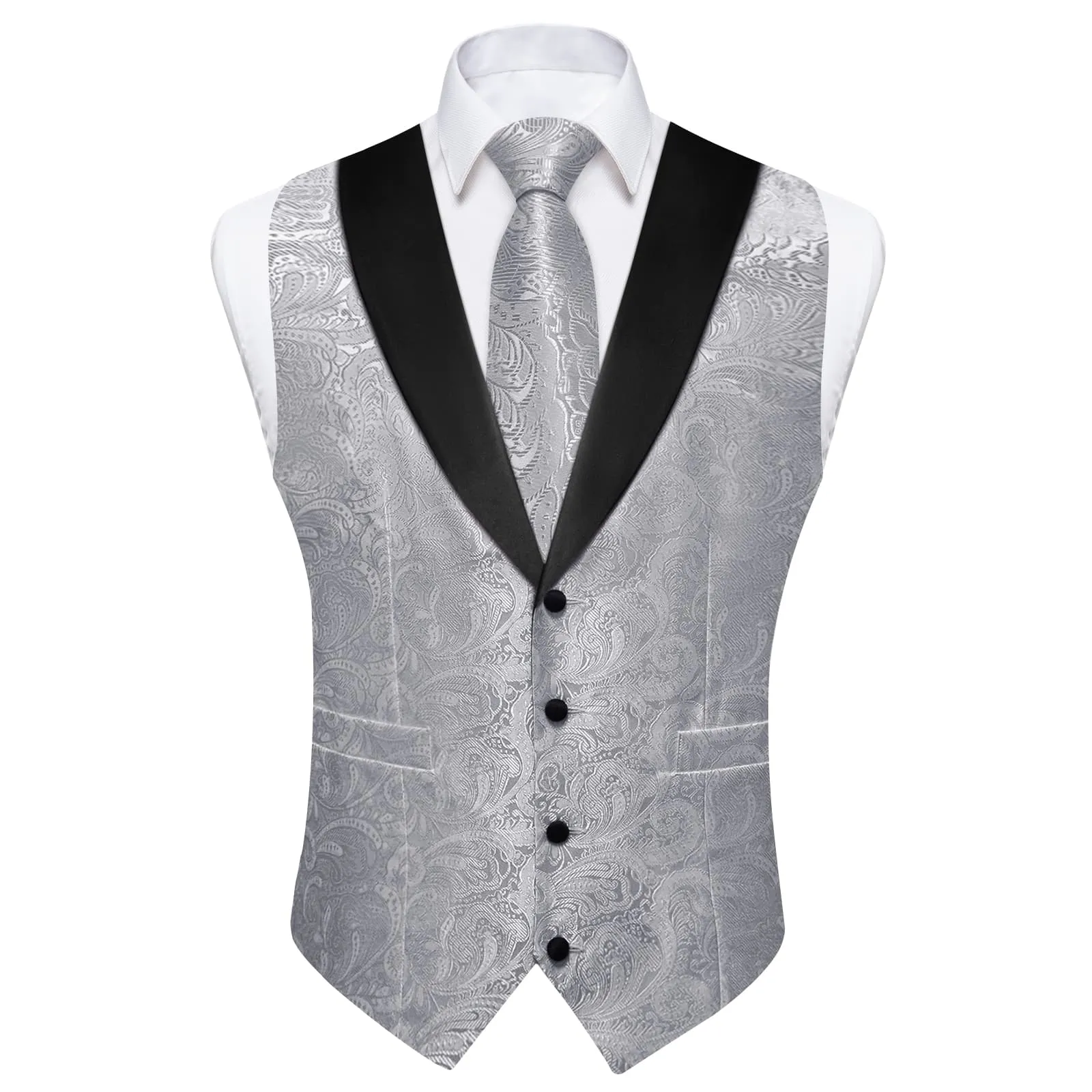 Ties2you Dress Vest Smoke Grey Floral Shawl Collar Silk Mens Waistcoat Tie Set