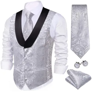 Ties2you Shawl Collar Vest Light Gray Paisley Silk Men's Vest Tie Set