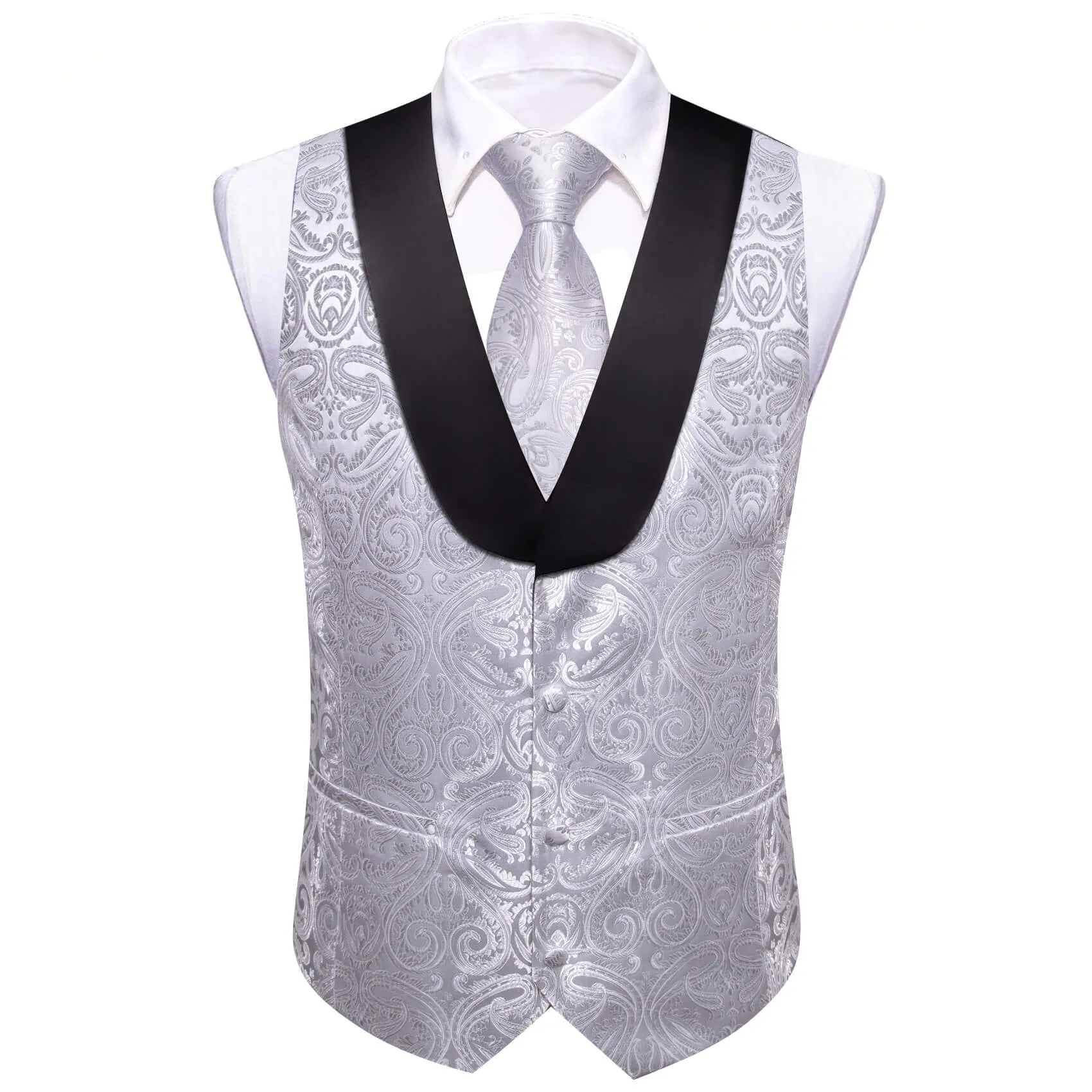 Ties2you Shawl Collar Vest Light Gray Paisley Silk Men's Vest Tie Set