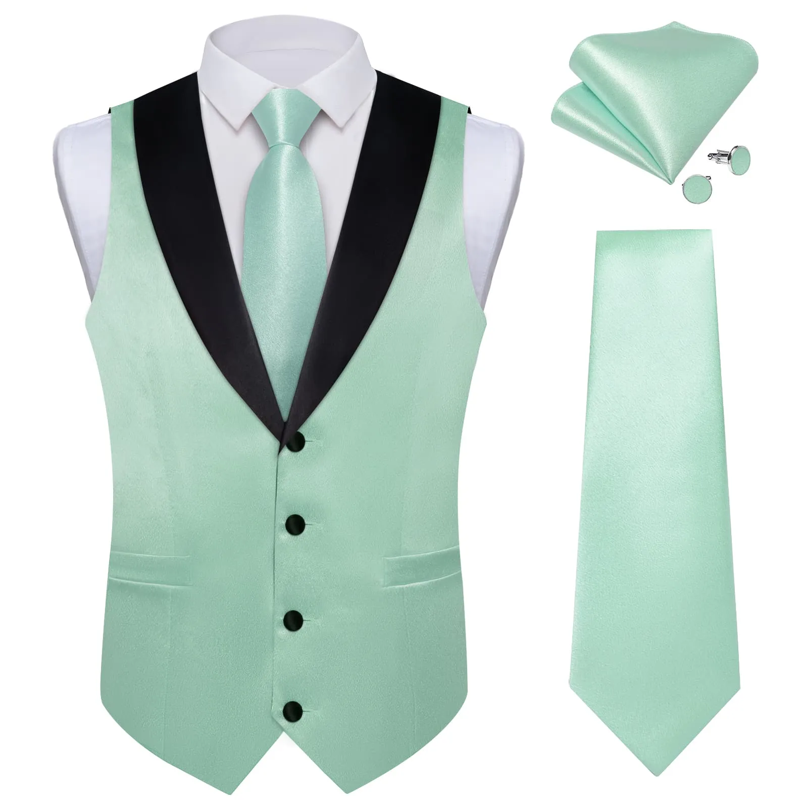 Ties2you Work Vest Shining Cambridge Blue Solid Shawl Collar Silk Wedding Mens Vest Tie Set