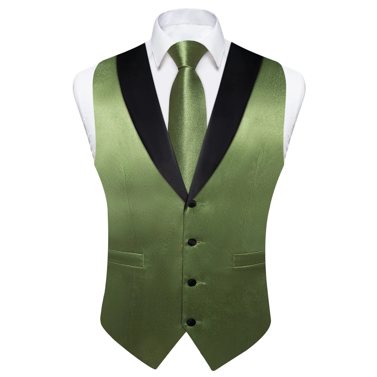 Ties2you Work Vest Shining Camouflage Green Solid Shawl Collar Silk Mens Vest Tie Set