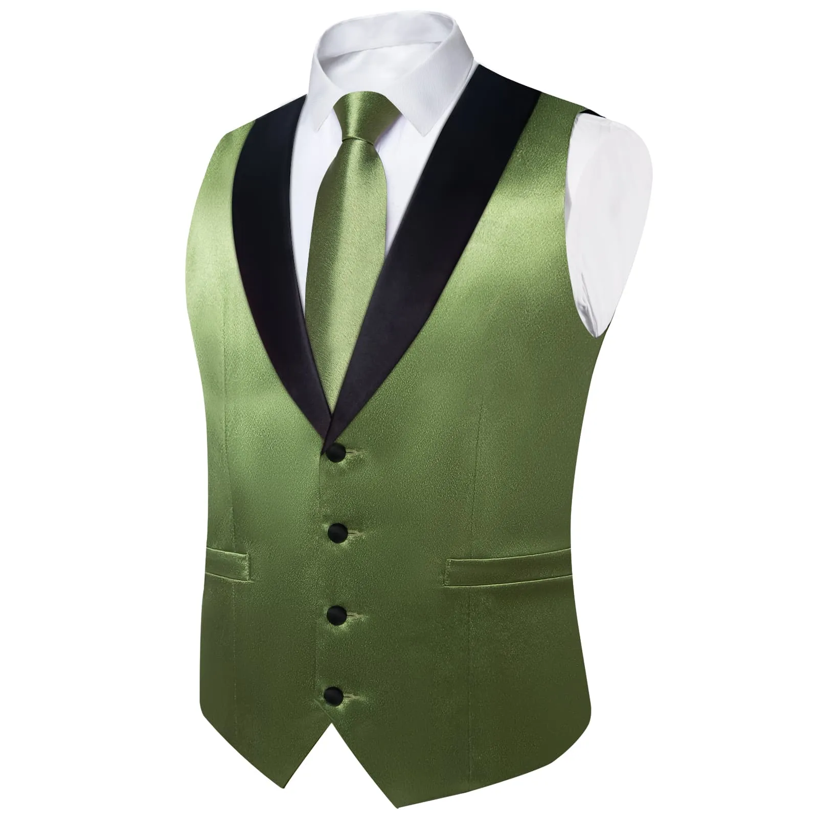 Ties2you Work Vest Shining Camouflage Green Solid Shawl Collar Silk Mens Vest Tie Set