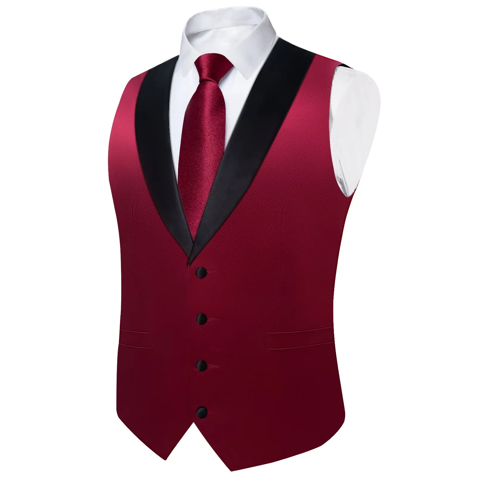 Ties2you Work Vest Shining Dark Scarlet Red Solid Shawl Collar Silk Wedding Mens Vest Tie Set