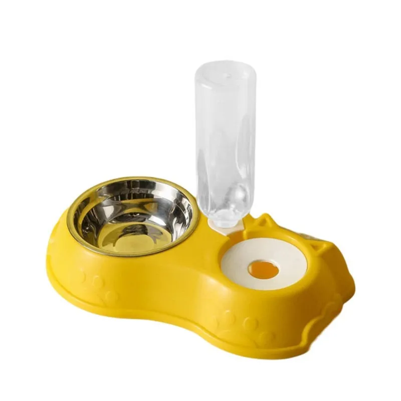 Trendy 500ML Dog/Cat Feeder Stainless Steel Double Bowl With Water Bottle