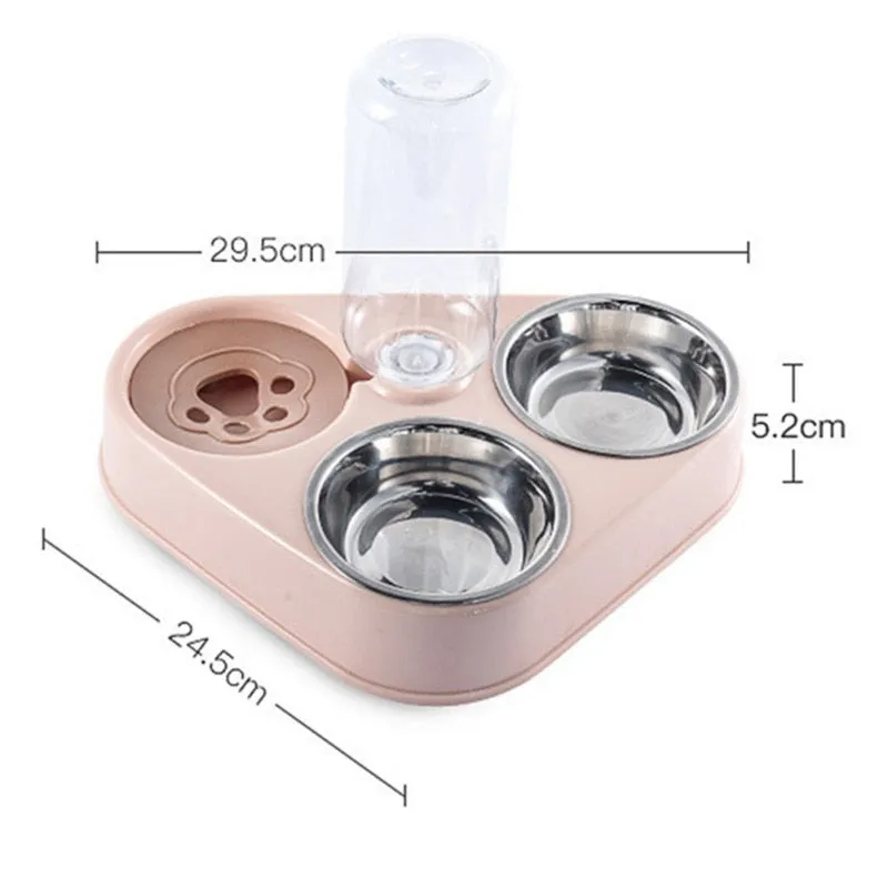 Trendy 500ML Dog/Cat Feeder Stainless Steel Double Bowl With Water Bottle