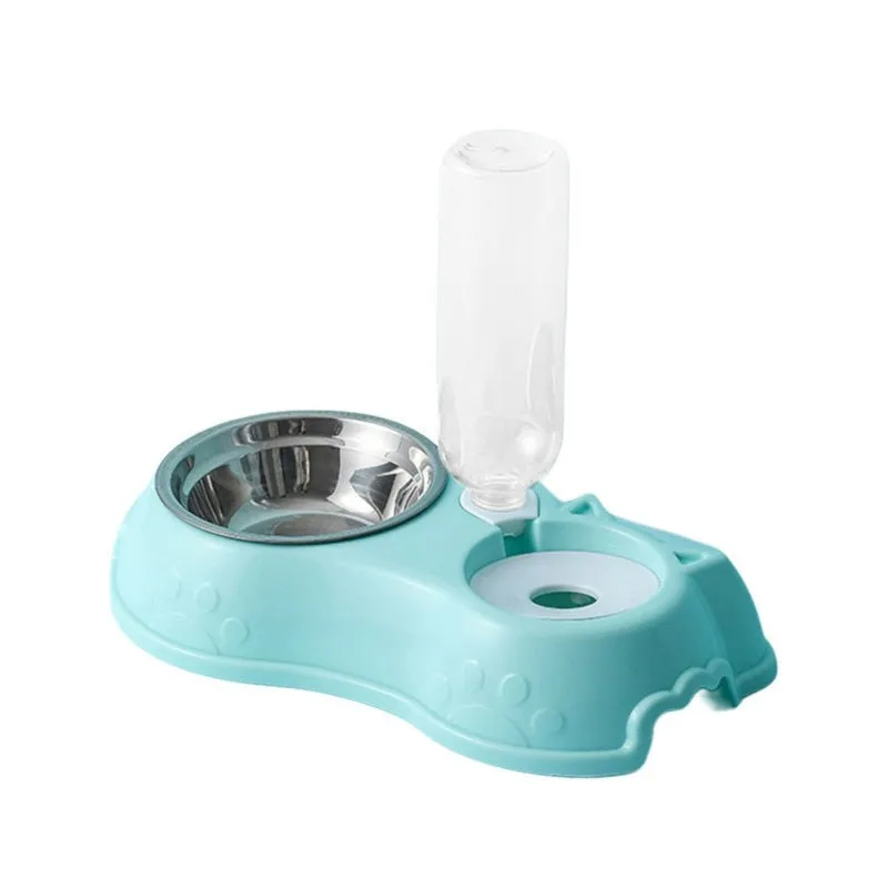 Trendy 500ML Dog/Cat Feeder Stainless Steel Double Bowl With Water Bottle