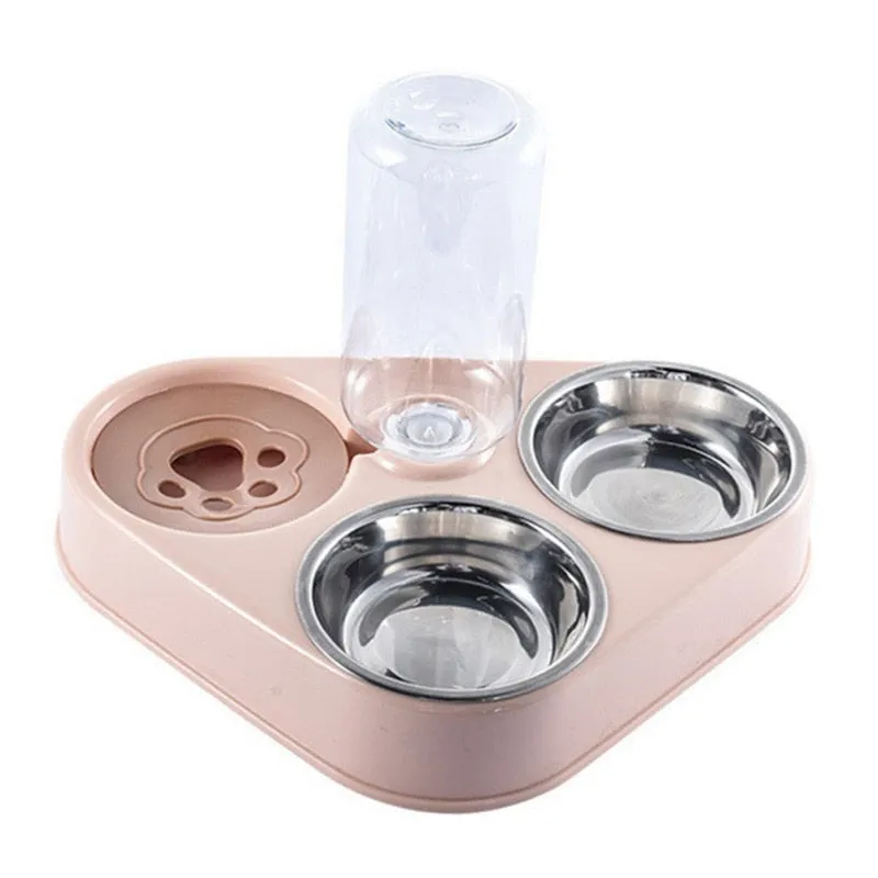 Trendy 500ML Dog/Cat Feeder Stainless Steel Double Bowl With Water Bottle