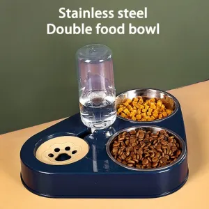 Trendy 500ML Dog/Cat Feeder Stainless Steel Double Bowl With Water Bottle