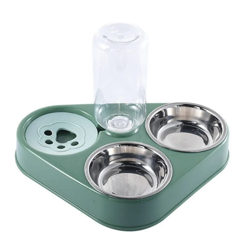 Trendy 500ML Dog/Cat Feeder Stainless Steel Double Bowl With Water Bottle