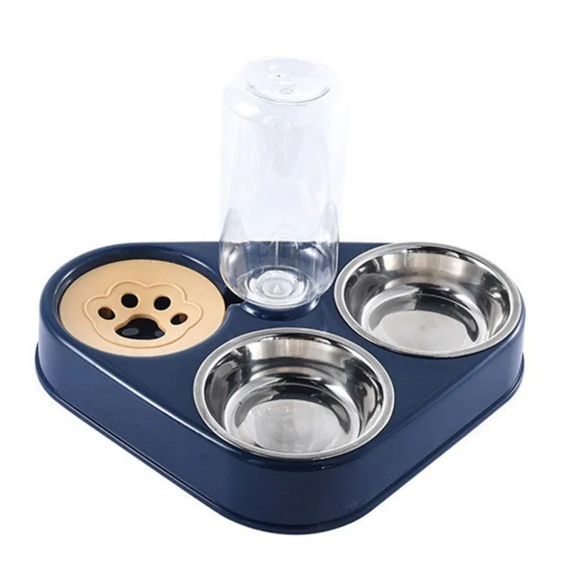 Trendy 500ML Dog/Cat Feeder Stainless Steel Double Bowl With Water Bottle