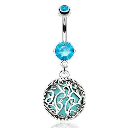 Turquoise Entrapped Filigree Belly Bar