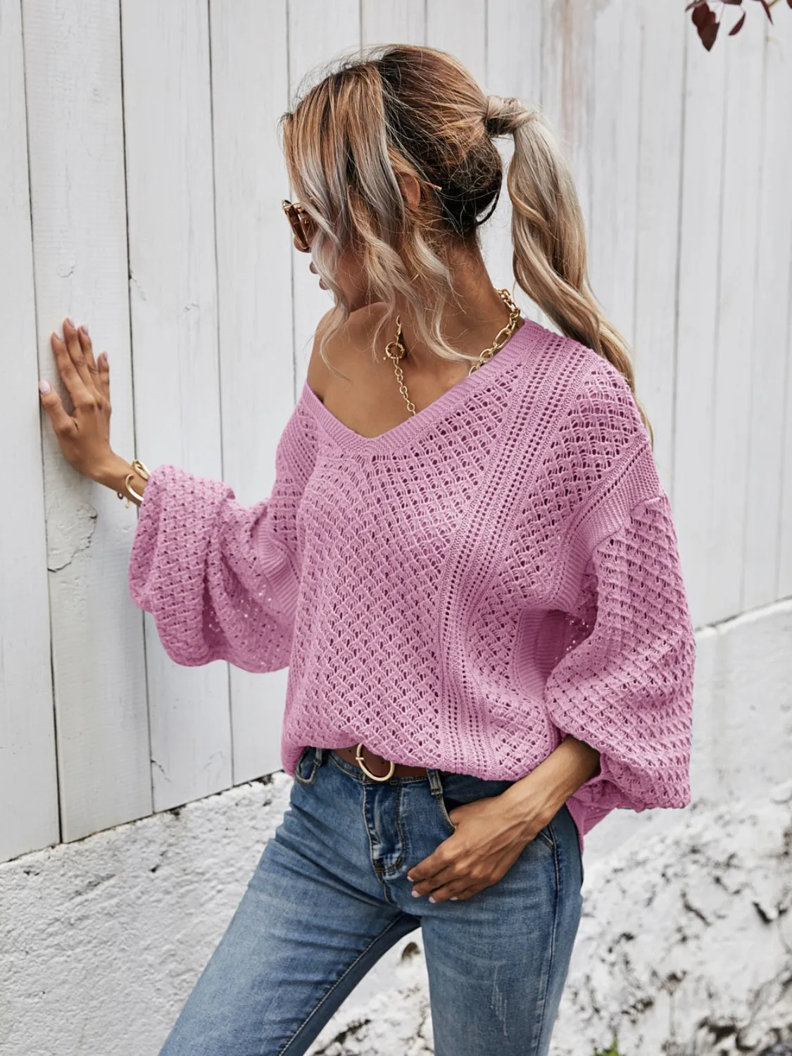 V-Neck Dropped Shoulder Sweater