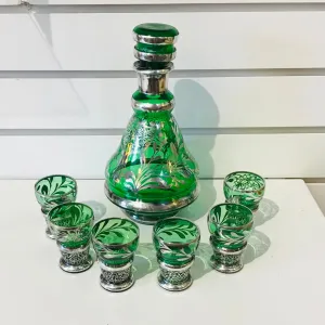 Vintage Czech Glass Decanter Set