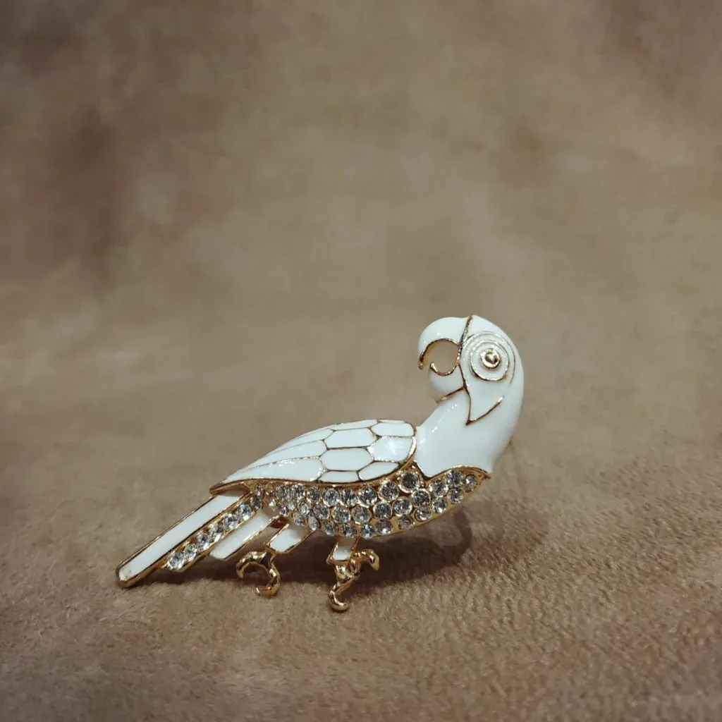 White enamel parrot brooch