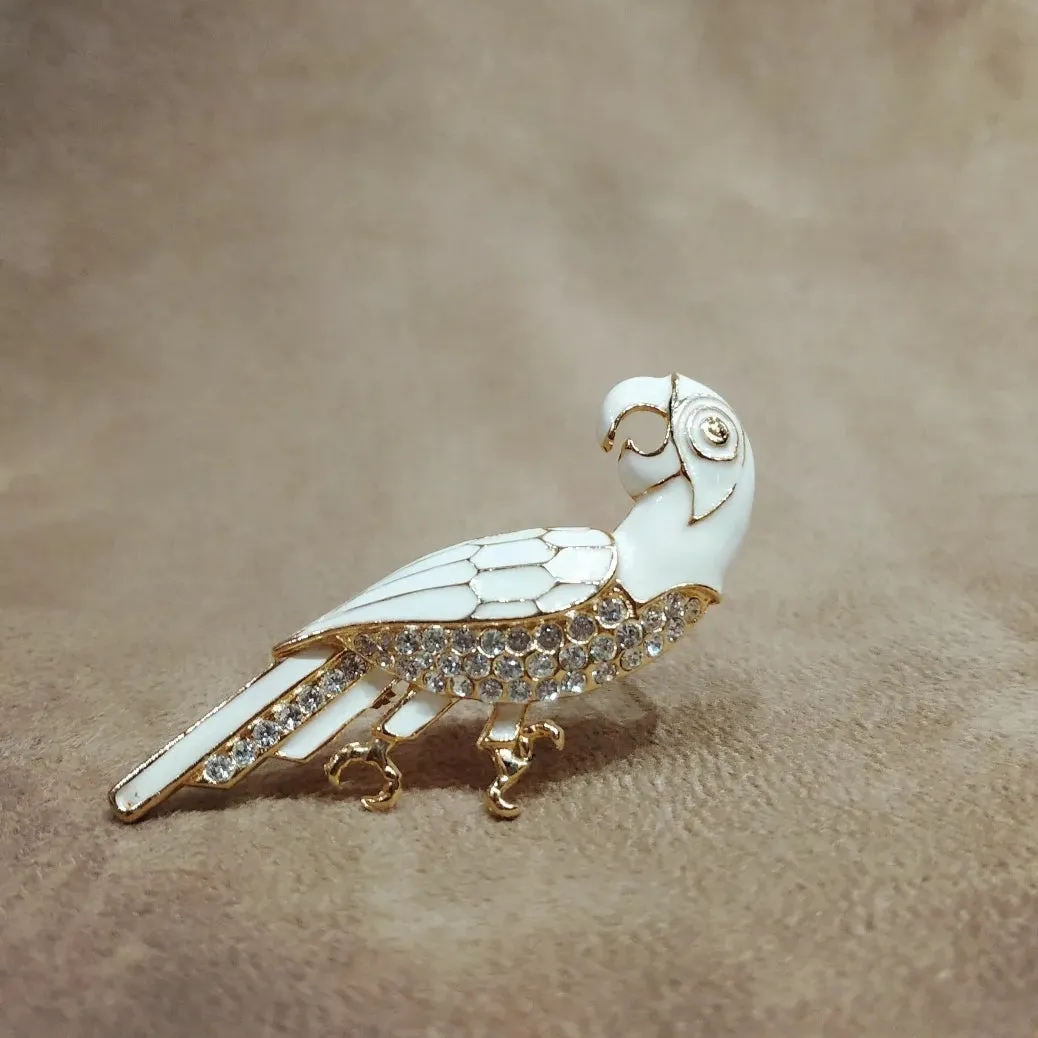 White enamel parrot brooch