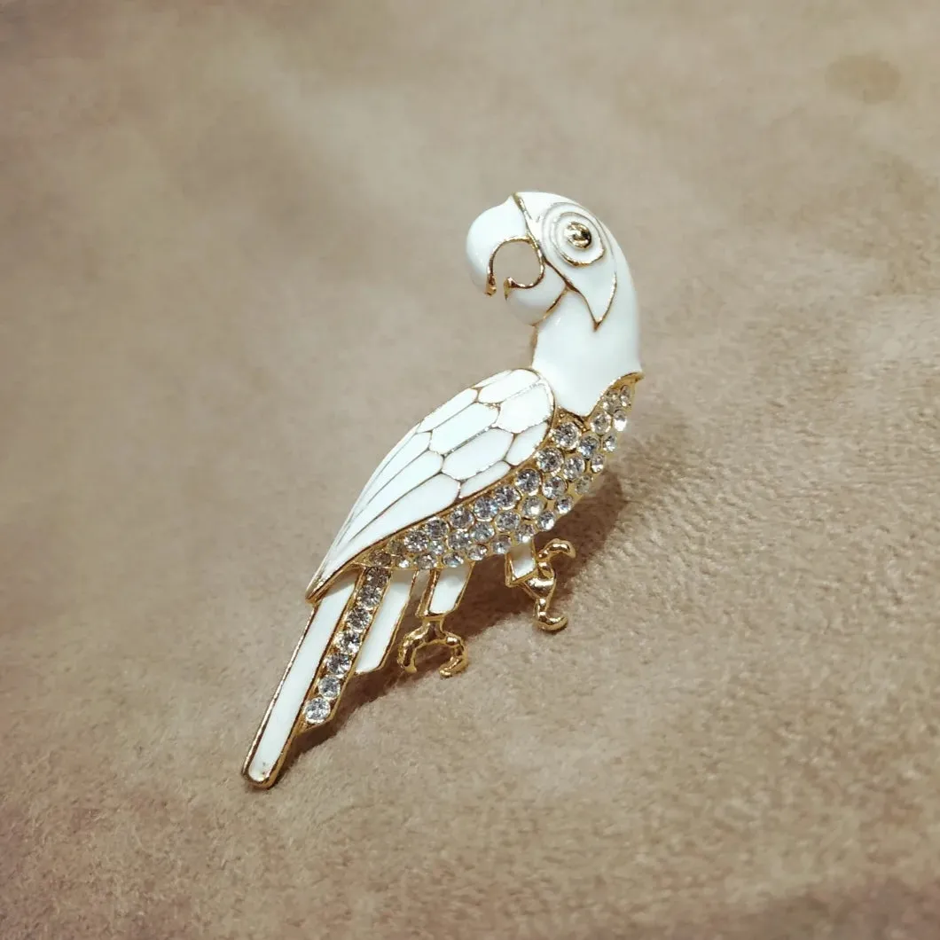 White enamel parrot brooch