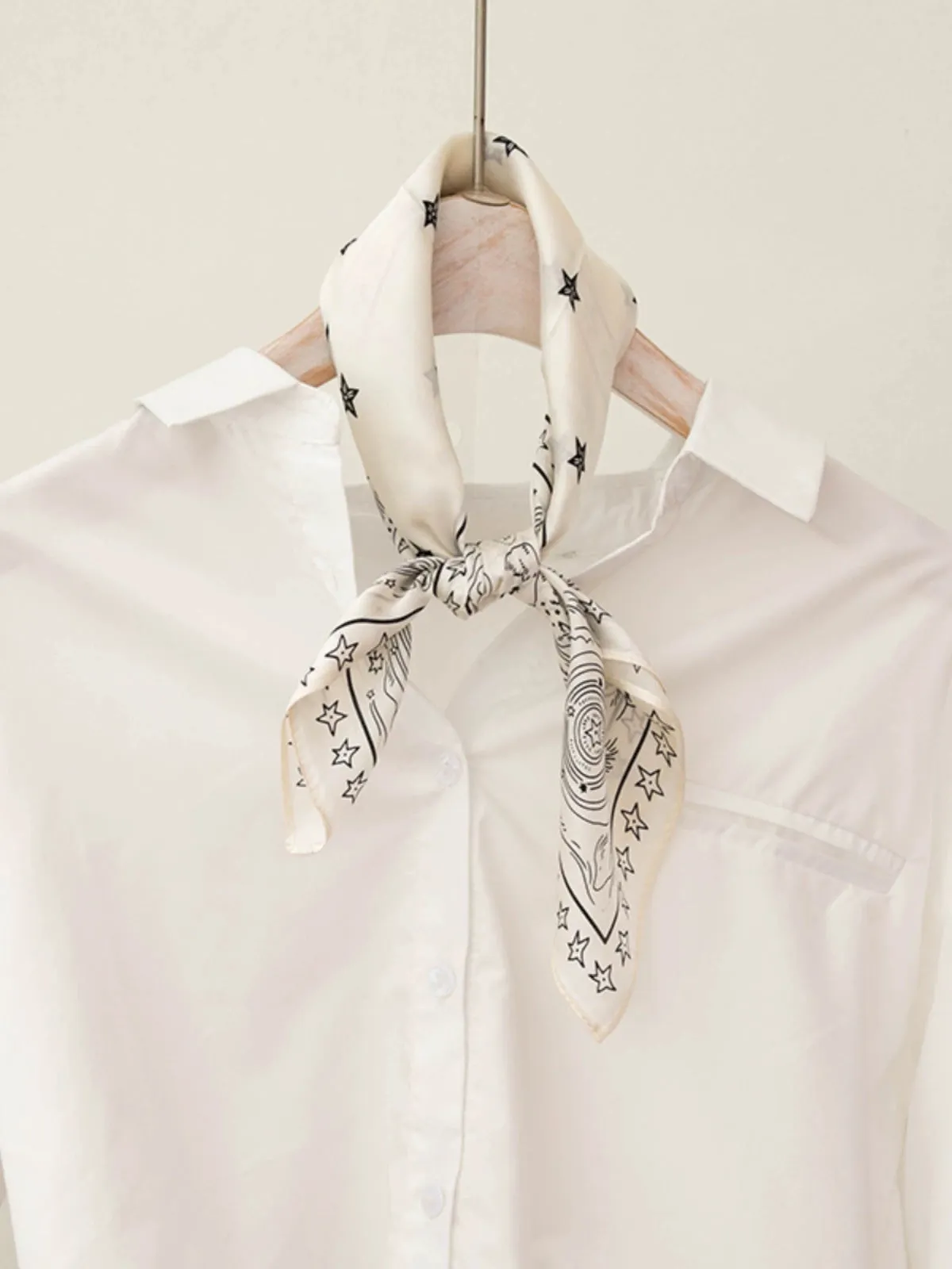 White Totem Silk Scarf & Mulberry Silk Small Square Scarf for Shirts and T-Shirts