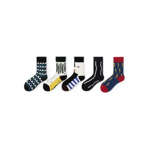 Wisdom Eyes All-season Men 5pcs Crew Socks Set