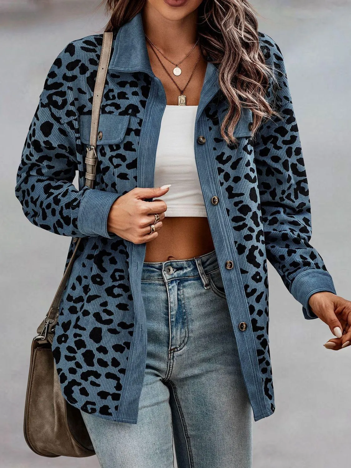 Women Leopard Buttoned Jacket