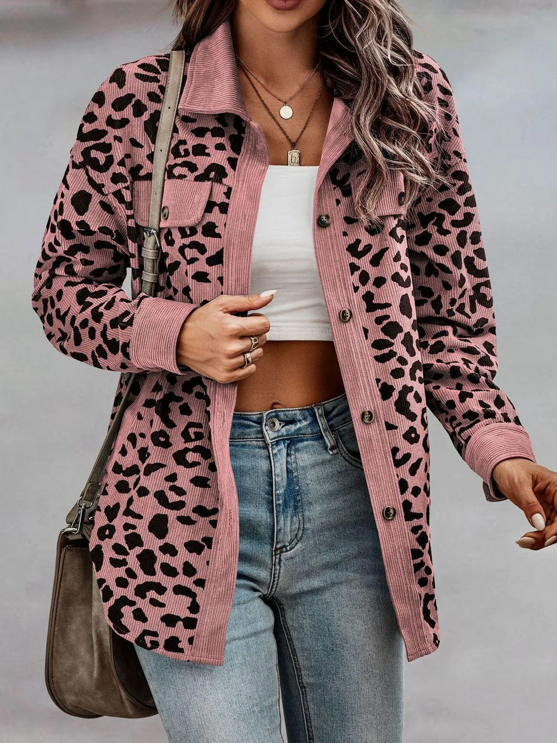 Women Leopard Buttoned Jacket